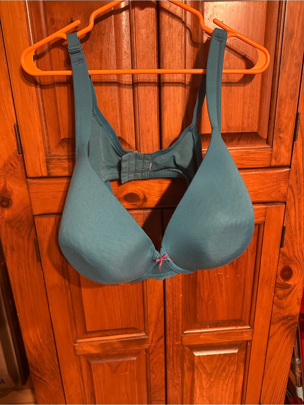 Cacique Teal Smooth T-Shirt Bra with Pink Accent Bow